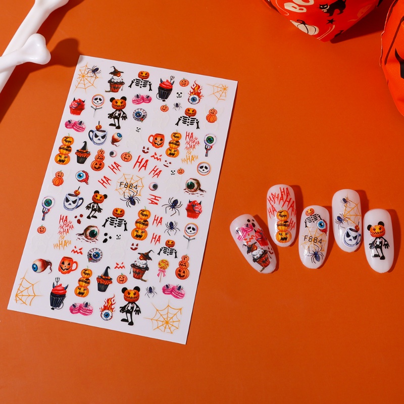 Stiker Kuku 3D Motif Kartun Hantu Labu Tengkorak Halloween Untuk Dekorasi Nail Art