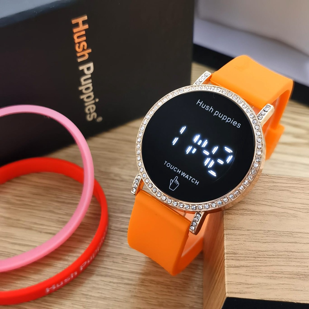 Jam Tangan Wanita Hush Puppies LED Touch Screen Y6654N Tali Rubber Free Gelang Box &amp; Baterai