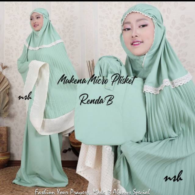 Mukena plisket renda rajut olive murah