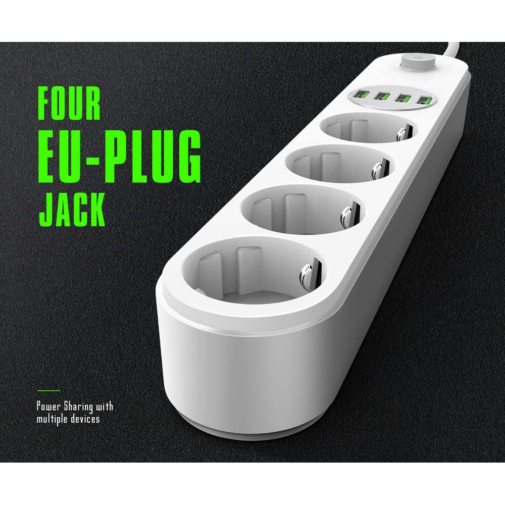 AKN88 - Original LDNIO SE4432 Power Strip with 3 EU AC Sockets 4 USB Ports EU Plug