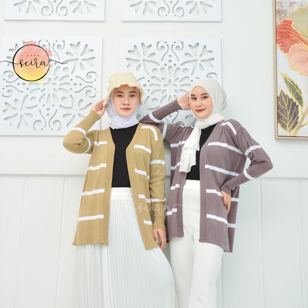 [BISA COD] Saera Cardy Outer / Saera Strip Cardigan Rajut Wanita Garis Stripe /  Pearly Clothes Saera Cardy Allura