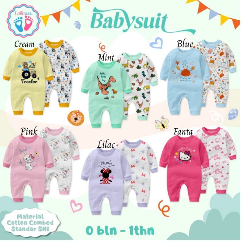 BABYSUIT 1 PAX ISI 2 PCS  (FREE BOX) LALITA KIDS size NB-1 Tahun / jumper bayi new born dan balita / jumpsuit baby