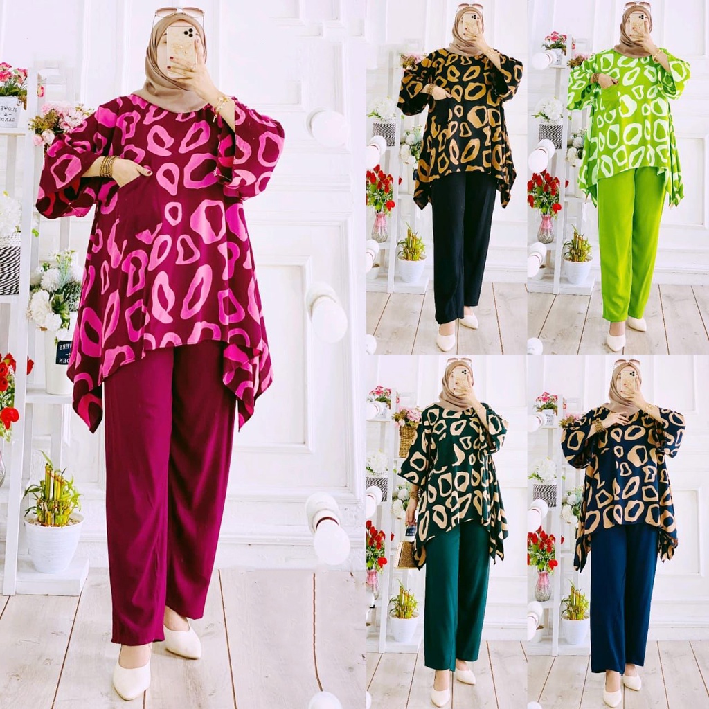 ONE SET RAYON SUPER JUMBO XXXL-SET WAKA RENATA POLKA-ONE SET WAKA JUMPUTAN SHIBORI TIEDYE