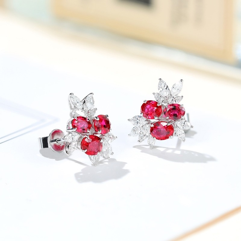 Fashion Inlaid Ruby Diamond Stud Earrings Sapphire Earrings