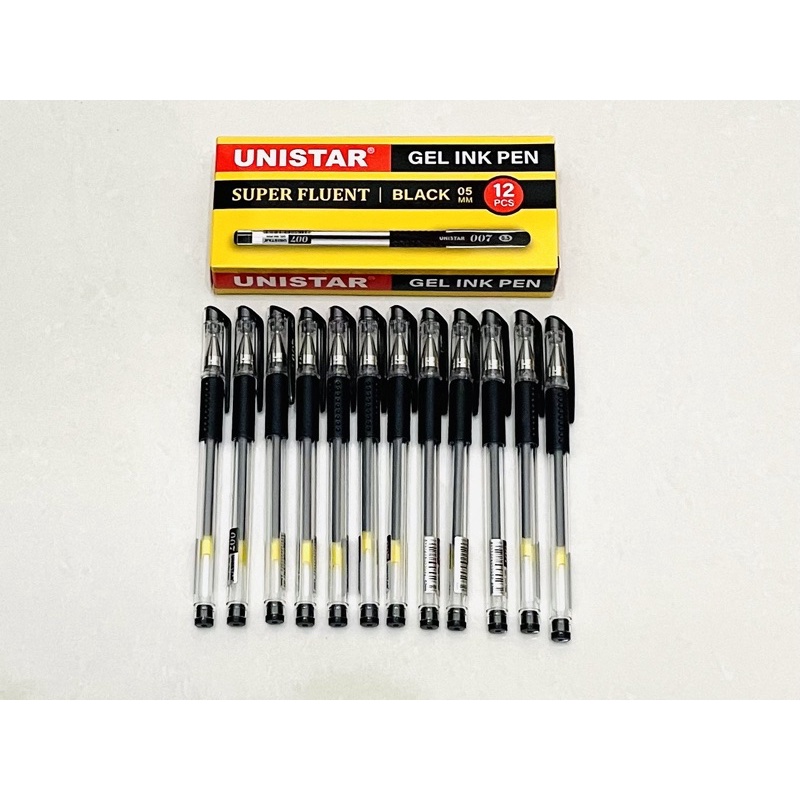 Gel Pen UNISTAR 0.5 mm Pulpen Pena US007 Hitam Black 1 Box 12 Pcs