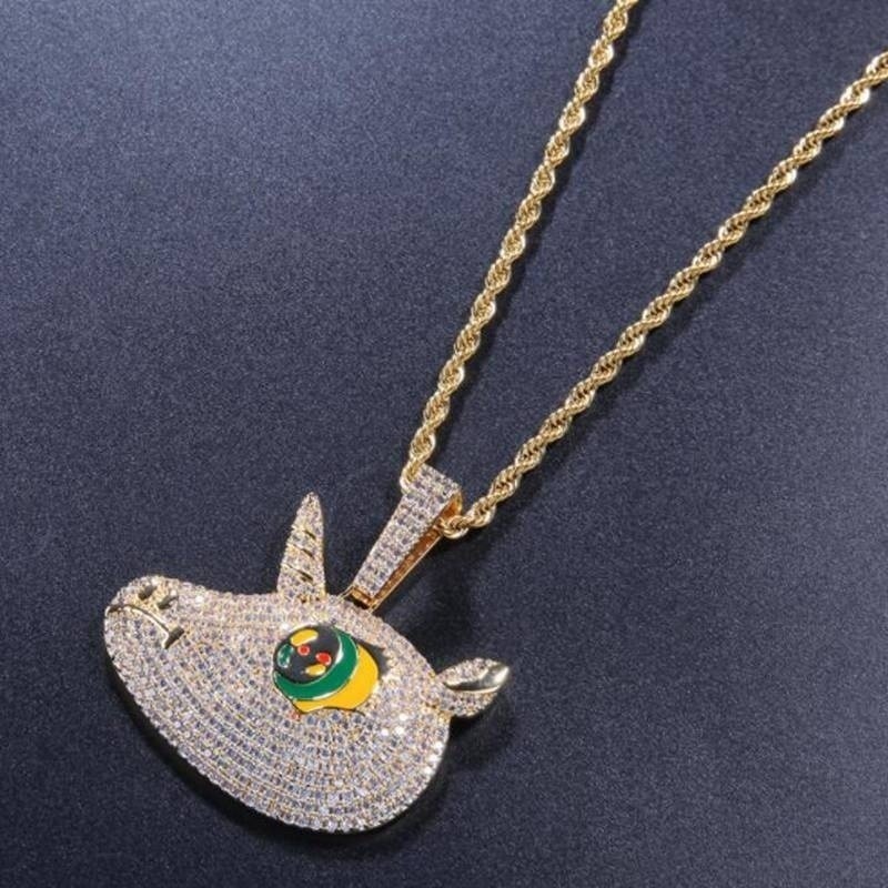 Kalung Liontin Unicorn Aksen Zircon Gaya Hip Hop Rock Untuk Unisex