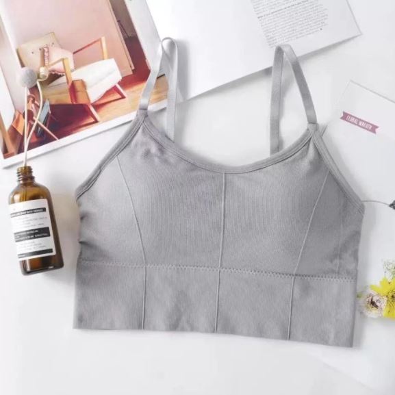 HC Bra Sport Wanita tanpa kawat Model Seamless kode B400 dengan Tali Strap Isi Busa Bergaya Sexy-HC3506 ABU