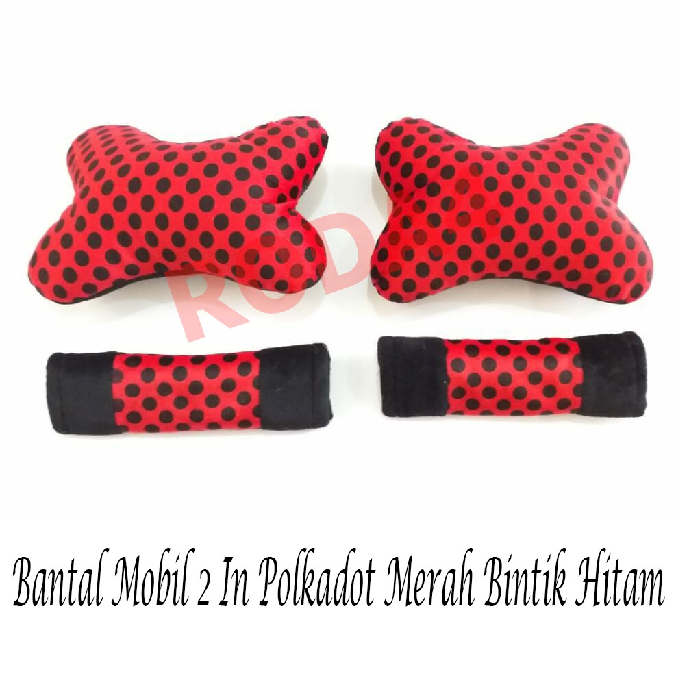 Bantal Mobil 2 In 1 Motif Bintik Polkadot Merah Kombinasi Hitam