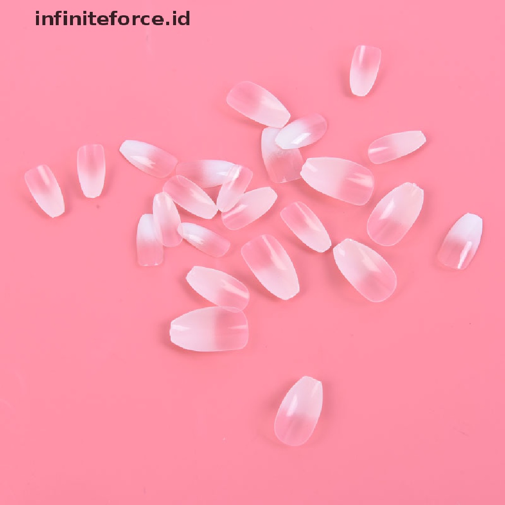 (infiniteforce.id) Kuku Palsu Akrilik Full Cover Warna Putih Gradasi Untuk Manicure / Nail Art