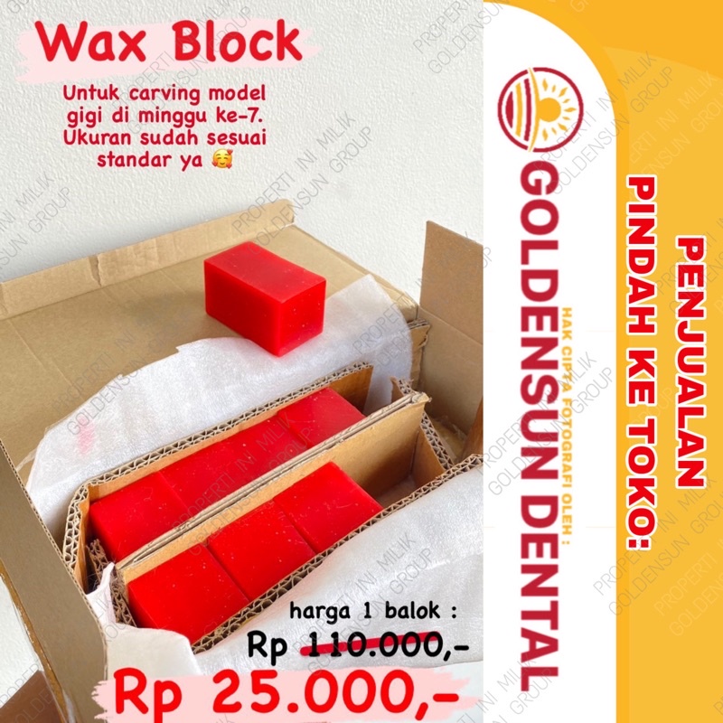 DENTAL WAX BLOCK CARVING Lilin Malam Bahan Ukir Model Gigi Ukuran Standar FKG