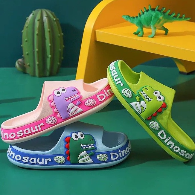 [littlecrab] Sandal Anak Dinosaur Telur Dino Sandal Dino Samping Colorful Kids Sandal High Quality Biru Kuning Hijau Pink Dinosaurus Telur Lucu Unik Sandal Selop Anak Berkualitas Anti Slip Korean Style