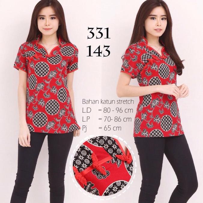 Baju Blouse Wanita Batik Imlek Cheongsam Chinese Shirt 1551