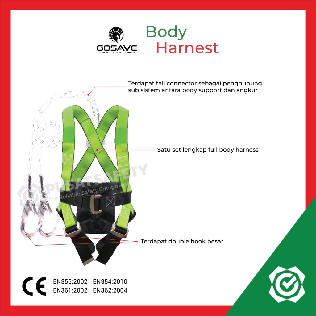 Full Body Harness Double 2 Big Hook Besar Gosave Safety Belt