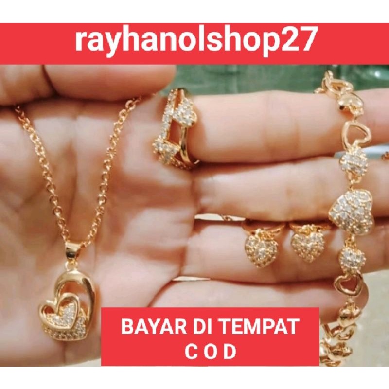 perhiasan wanita titanium xuping anti karat mewah motif love pilihan model dan motif nya satu set lapis mas 24K