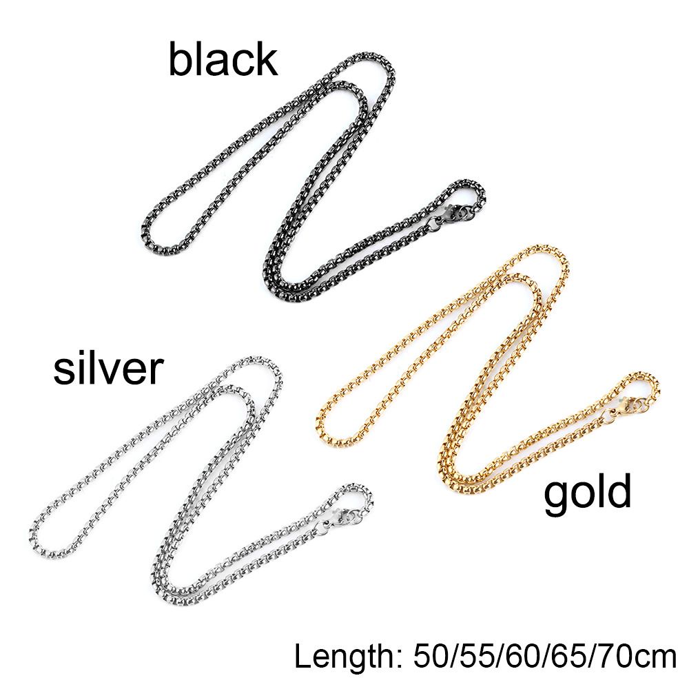 Kalung Rantai Manik-Manik Persegi Bahan Titanium Steel Ukuran 3mm Warna Emas Hitam Silver Untuk Pria