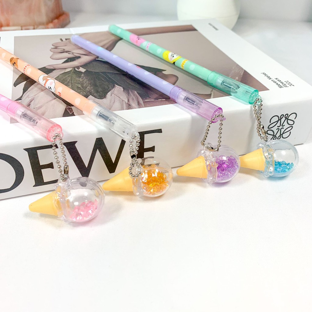 Pulpen gantungan eskrim Kristal Crystal warna pastel tinta hitam pena unik kado ultah souvenir kekinian-4