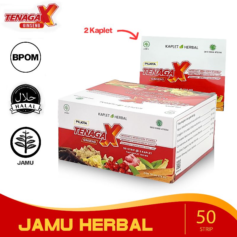 PILKITA Kaplet Herbal 50 Strip Isi 2 Kaplet Tenaga X Ginseng BPOM Halal Meredakan Pegal Linu Dan Nye