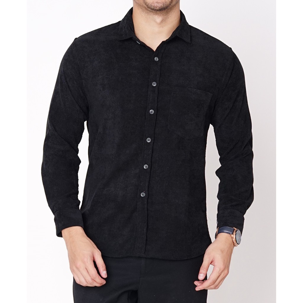 

Dancus - Kemeja Polos Premium Tangan Panjang Pria Warna Hitam M-XXL Bahan Corduroy