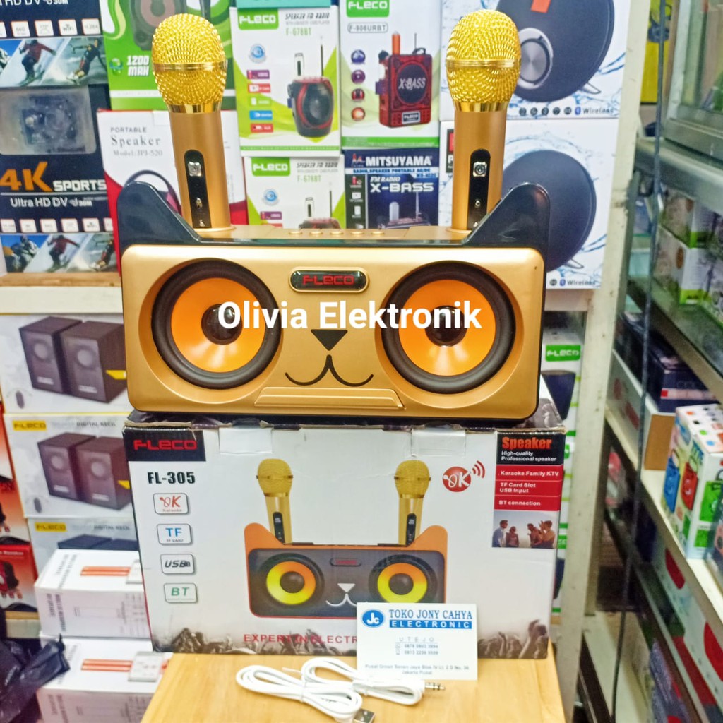 Speaker Bluetooth Fleco FL-305 + FREE 2 MIC Wireless Bluetooth