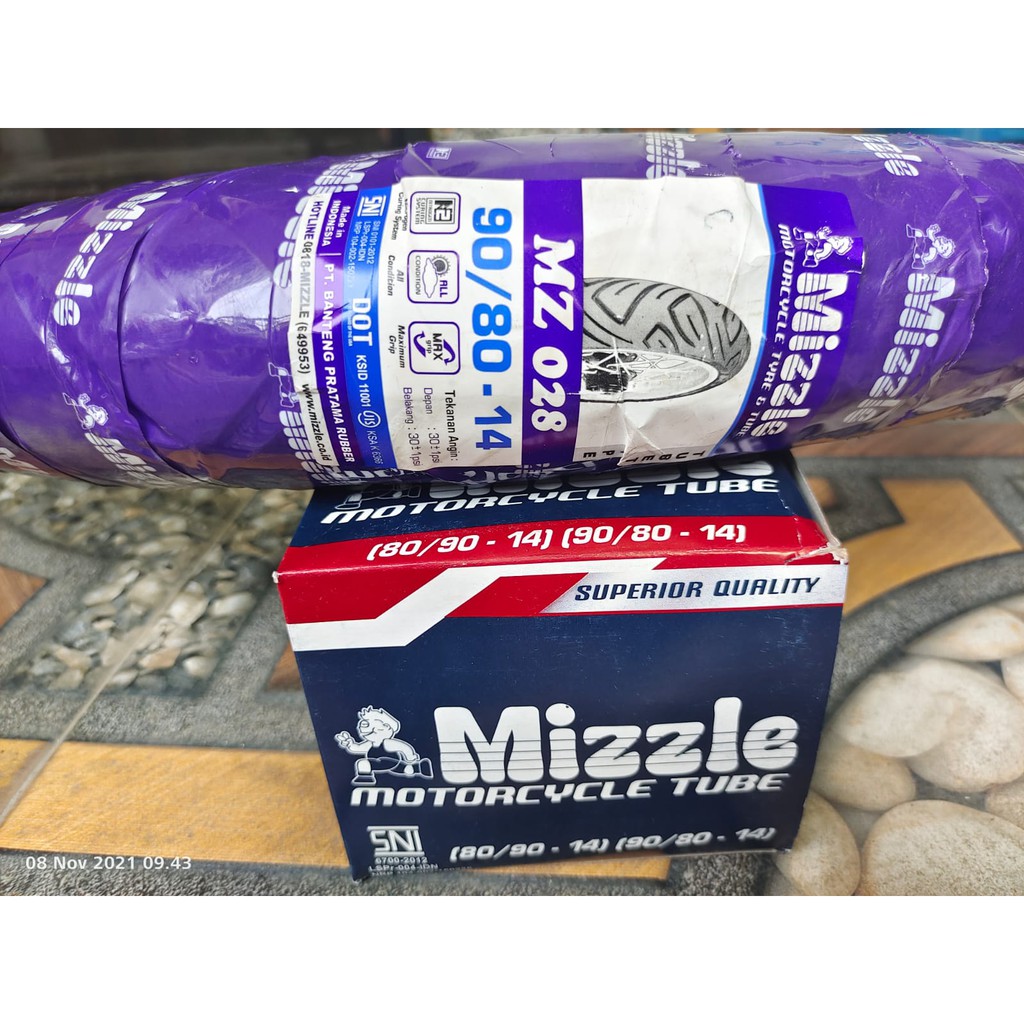 Paket Ban Tubetype Mizzle MZ028 90/80-14 & Ban Dalam Mizzle 80/90-14 ( 90/80-14 )