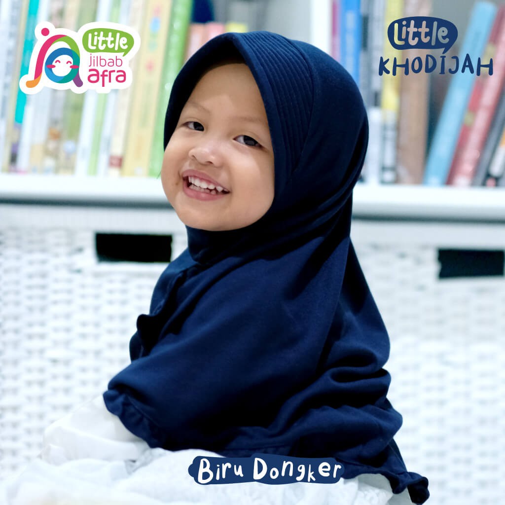 Jilbab Instan Anak Little Khodijah Biru Dongker - Little Jilbab Afra - Bahan Kaos, Adem &amp; Lembut