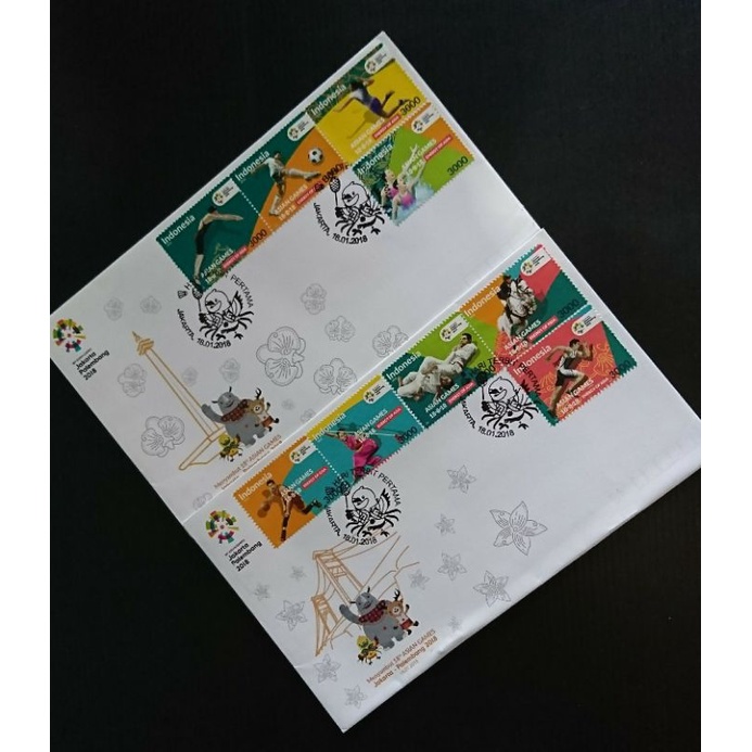 Sampul Hari Pertama Prangko Perangko Indonesia seri Menyambut 18 th Asian Games di Jakarta - Palemba
