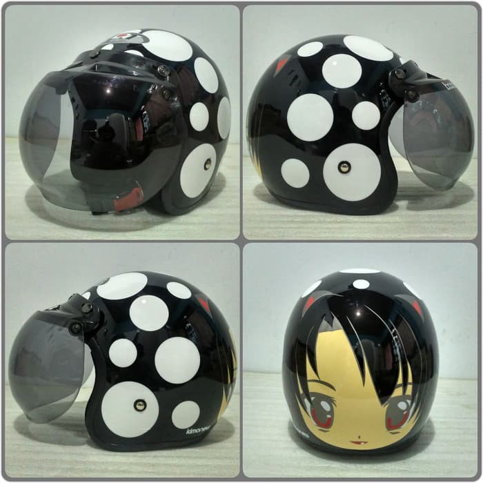 Helm BOGO JPN motif kimonew sakura hitam putih + kaca bogo original