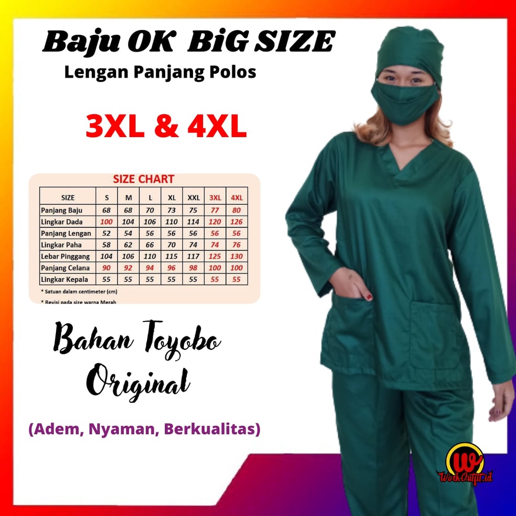 Baju Ok Oka  BIG SIZE 3XL 4XL Lengan Panjang Polos Perawat Dokter Petugas Medis | Medical Scrub Big Size