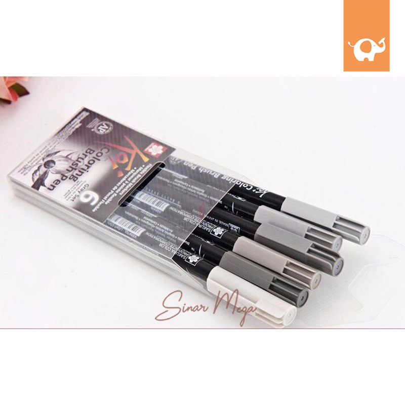 

Sakura Koi Coloring Brush Pen Set Gray 6 Colors