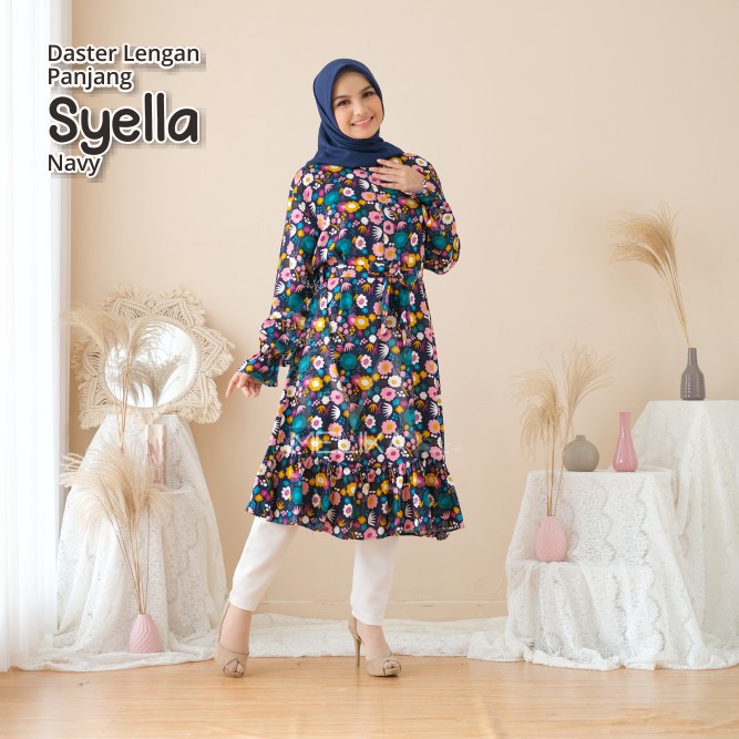 DASTER LENGAN PANJANG / TUNIK SYELLA ( NAVY) pmi