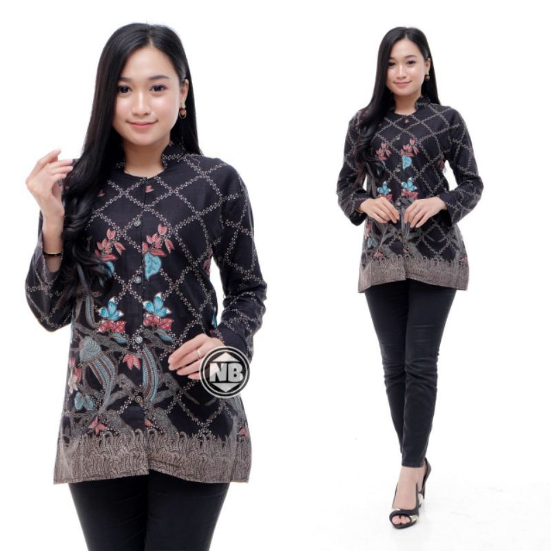 ATASAN BATIK WANITA LENGAN PANJANG BLOUSE KANCING DEPAN ,,, MOTIF BATIK-NB12
