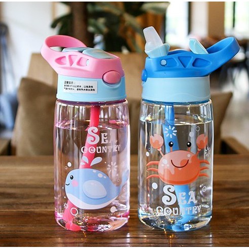 Botol Minum Anak Ukuran Besar Motif Ocean World dengan Sedotan BPA FREE 480ml B818