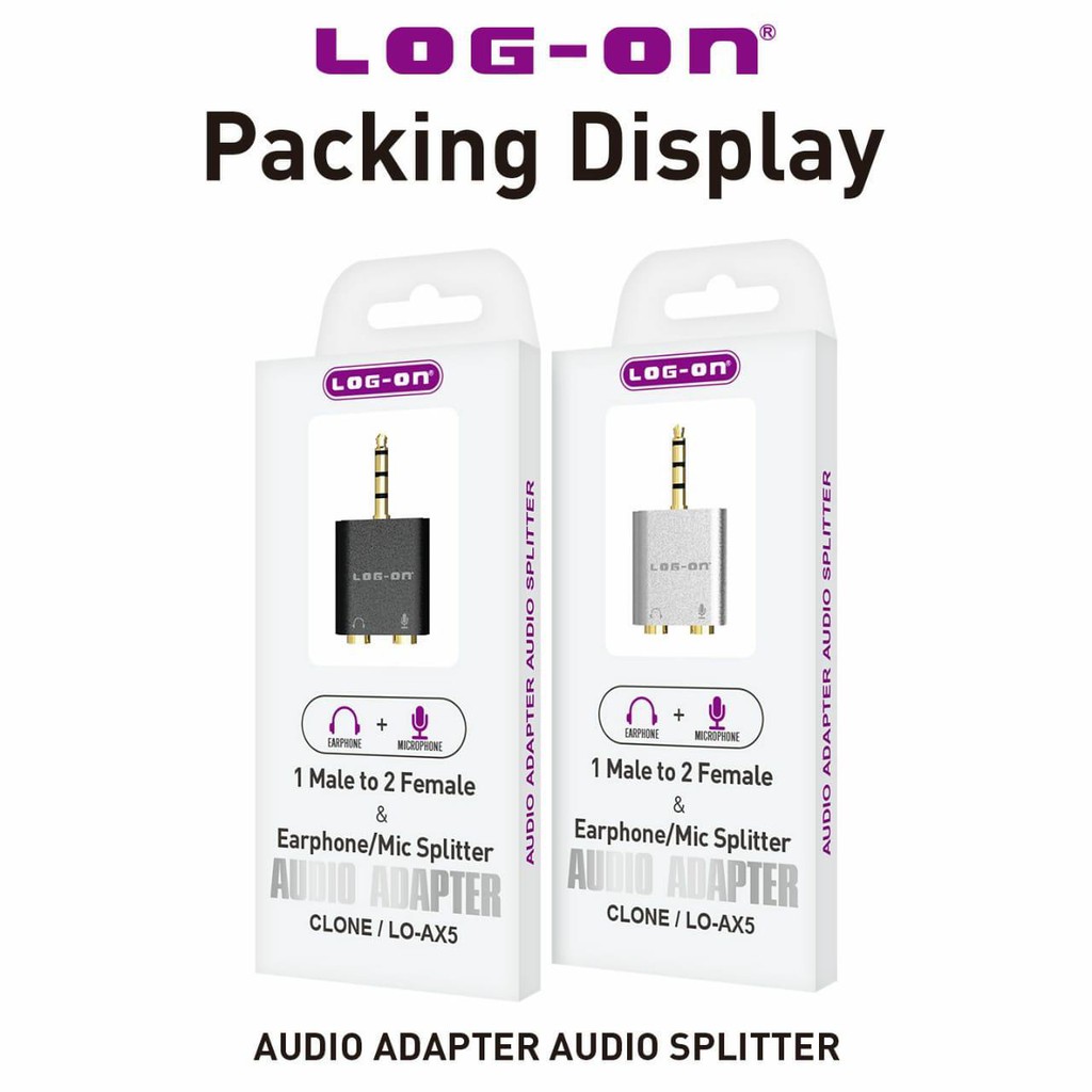 LOG-ON Clone LO-AX5 Adapter Spliter Audio Jack 3.5mm to Dual Female U Shape 2 in 1