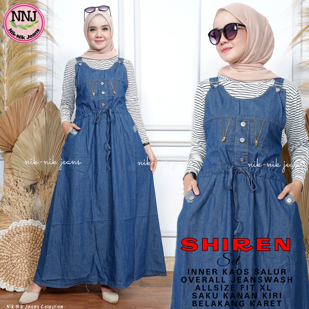 Overall Jeans Rok Panjang Wanita Shiren Baju Kodok Jumpsuit Jeans Terbaru NNJ