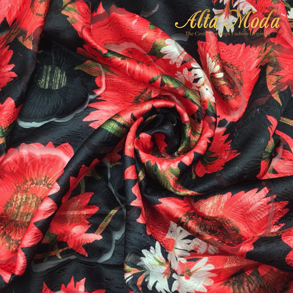 

Alta Moda Kain Jacquard Organza Motif Bunga Merah - Hitam (1M)