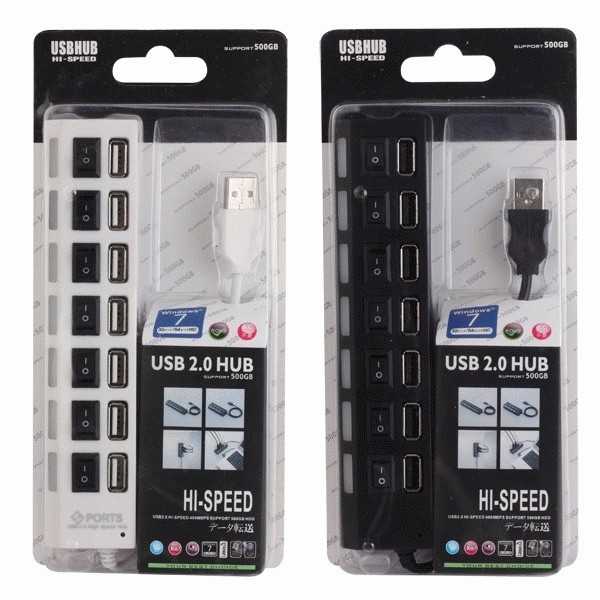 USB HUB 2.0 7 PORT SAKLAR ON OFF SWITCH LED HIGH SPEED SUPPORT 500GB