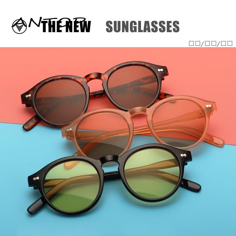 Korean Design Retro Bingkai Bulat Kecil  Kacamata Hitam Wanita pria Sunglasses ANTOP