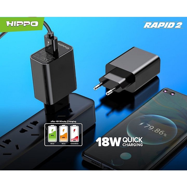 Kepala Charger Hippo Rapid 2 Adaptor Quick Charge 3.0 Adaptor Fast Charging 18W Adapter Qualcomm