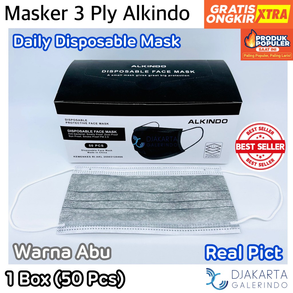 Masker 3Ply Earloop Alkindo Mouson Earloop Original  - isi 50 Pcs