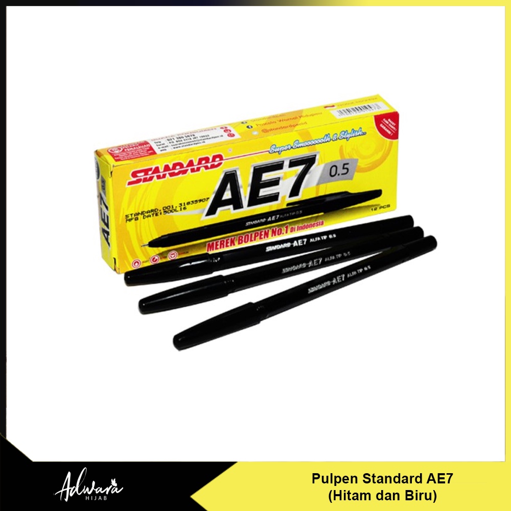 Pulpen Standard AE7 / Pena Alat Tulis Eceran Per Pcs (Hitam dan Biru)