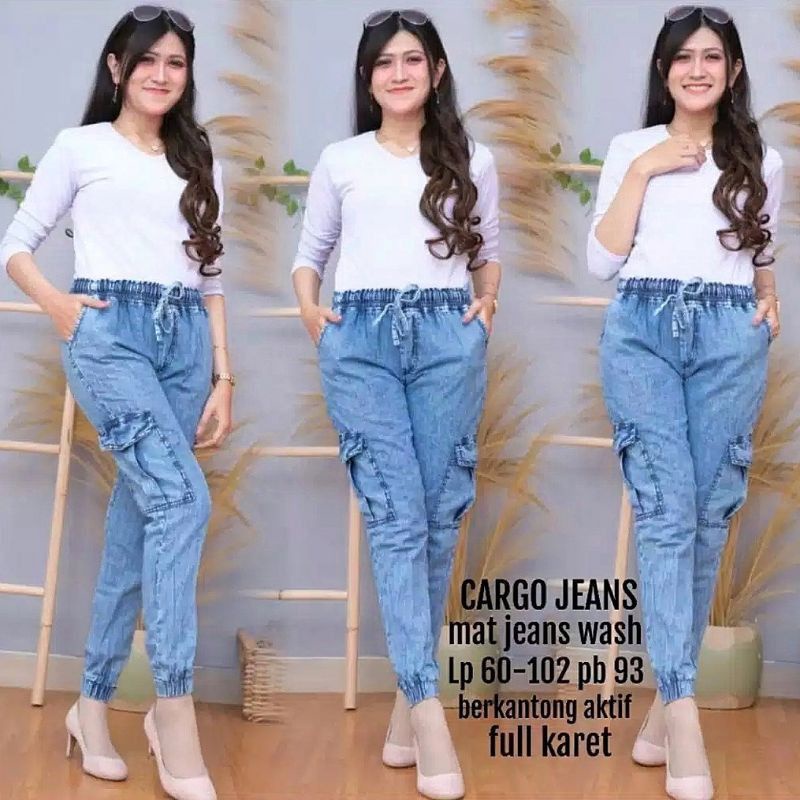 Baggy Jeans Cargo Wanita Celana Jogger Jeans