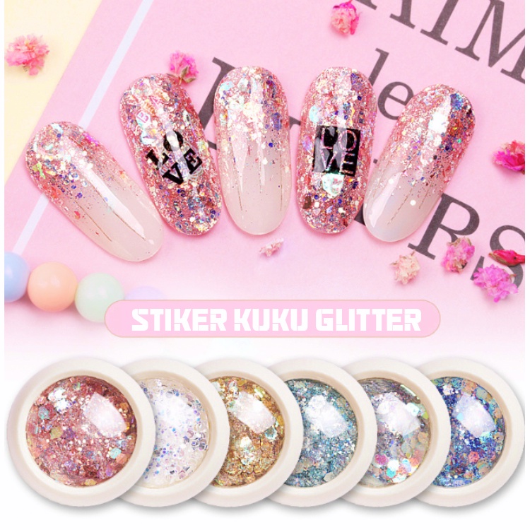 Stiker Kuku Glitter Hexagonal Flakes Ombre Nails Hiasan Hexagon Nail Art Sticker KU027