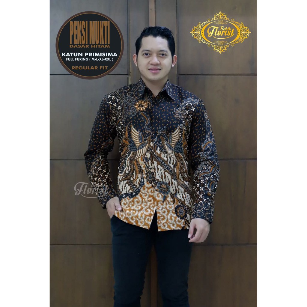 PEKSI MUKTI kemeja batik pria gold baju pria kemeja batik batik formal batik kondangan ORI FLORIST