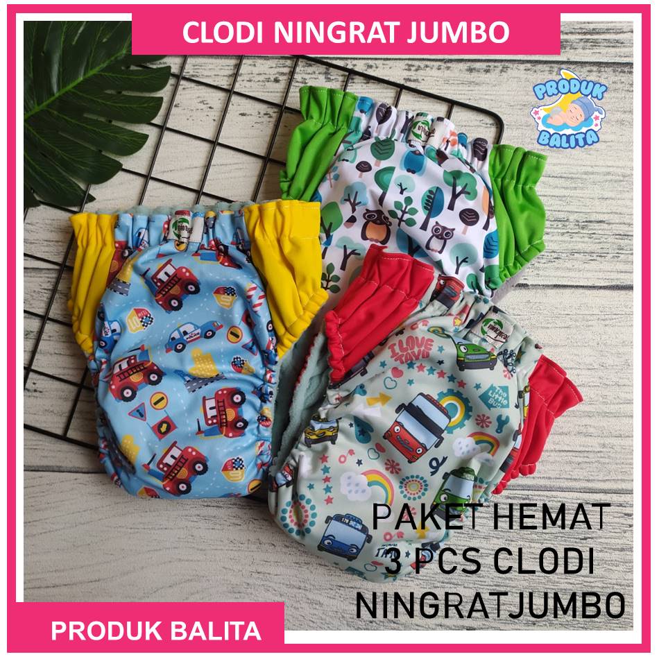 Paket Murah 3 Pcs Clodi Ningrat Aio Jumbo (Bb 15-25 Kg) Popok All In One Popok Kain Popok Cuci Ulang