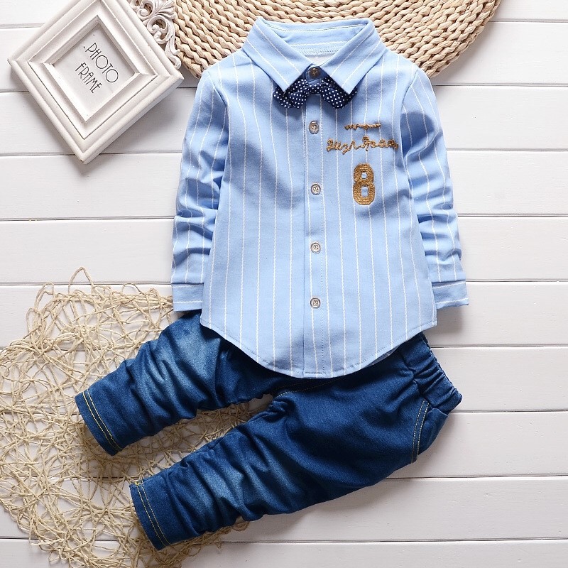 Setelan anak motif garis - garis | Setelan line eight blue