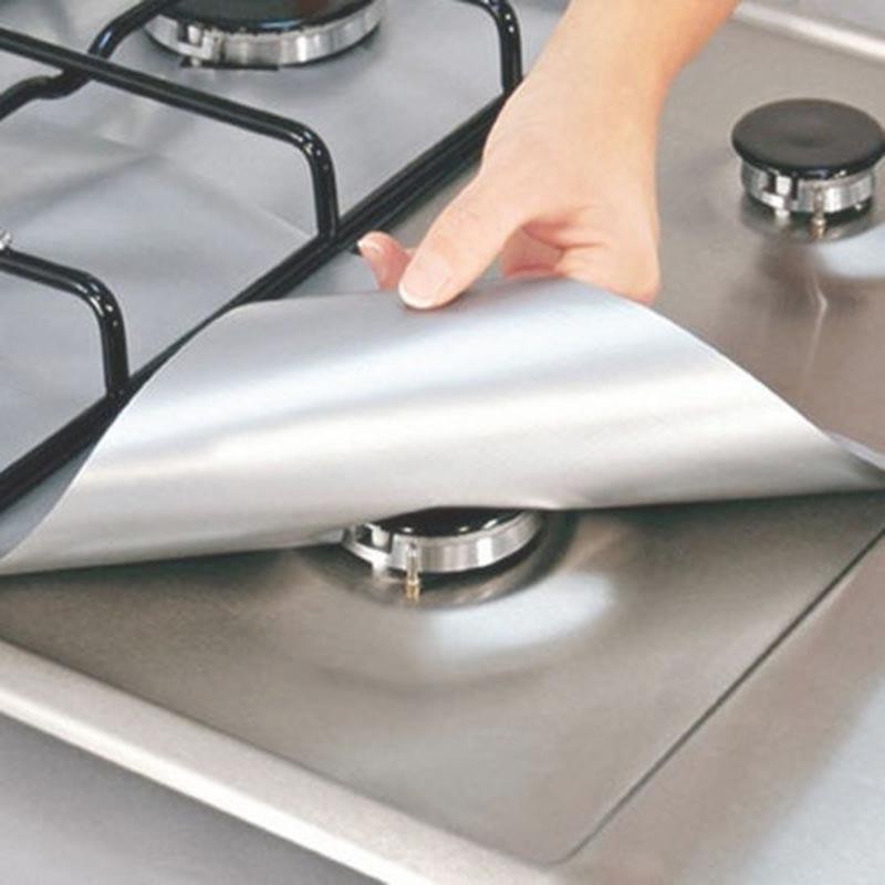 Alas Kompor Anti Minyak Reusable Stovetop Burner 27x27 cm 4pcs hitam