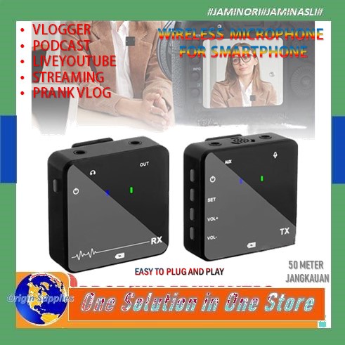 Mic Wireless HP Vlog Youtuber Portable Mic Berlaku Untuk Semua Perangkat Mikrofon Lavalier Microphon