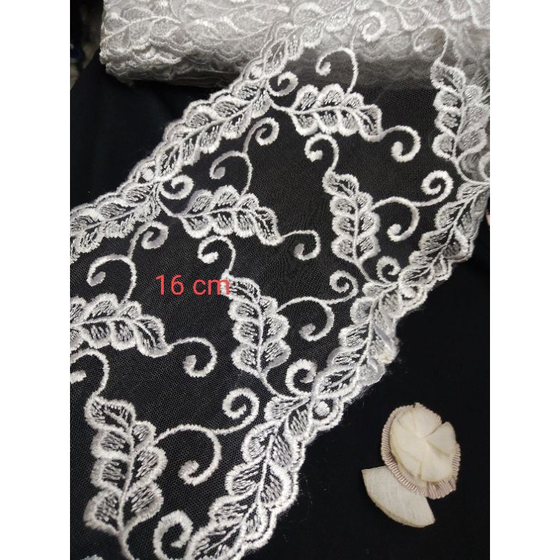 Renda bordir tille renda tile renda kain renda putih lebar renda bunga renda mukena renda baju