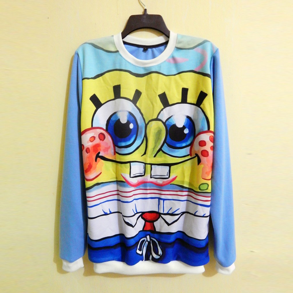 Sweater Spongebob Squarepants Smile Blue Bahan Halus Lembut Tebal Full Print Sublim Bisa Custom