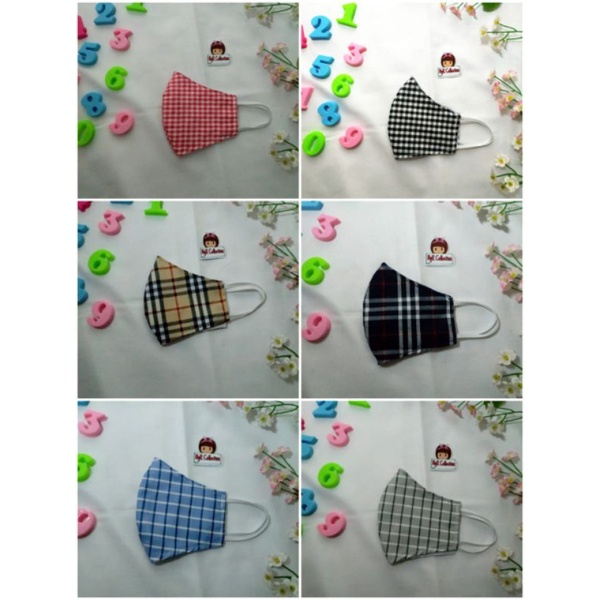 Masker Kain Katun Motif Kotak 2ply Anak